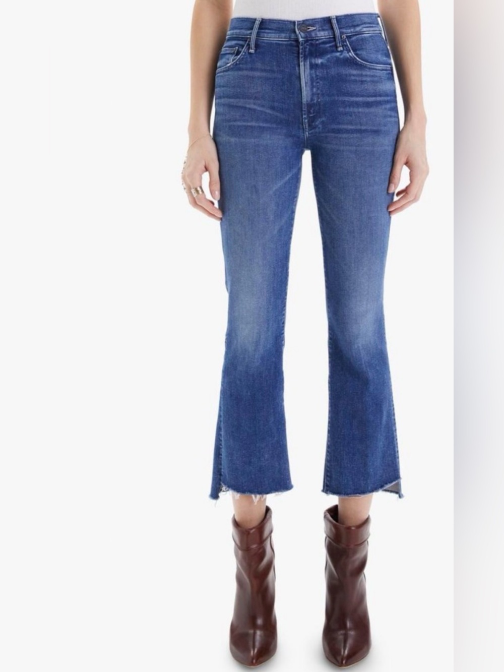 MOTHER Insider Crop Step Fray Wish on a Star Jeans 31 High Rise Mini Flare
